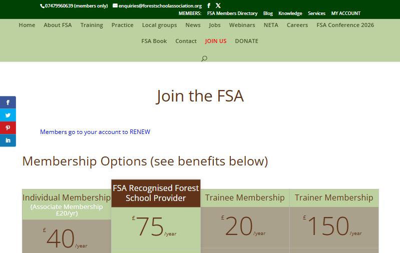 Forest School Association membership options page Forest School Association membership options page